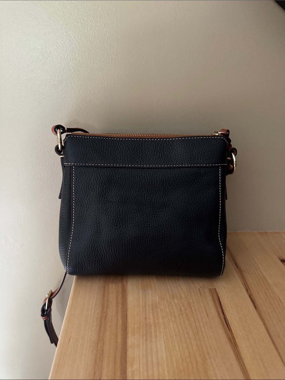 Dooney & Bourke Black Pebble Leather Crossbody with Brown Trim and Gold Hardware - Picture 2 of 6